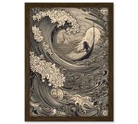 Jonah and the Storm at Sea Modern Illustration Artwork Framed Wall Art Print A4 Artery8 Brown One Size