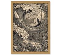 Jonah and the Storm at Sea Modern Illustration Artwork Framed Wall Art Print A4 Artery8 Light Oak One Size