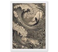 Artery8 Jonah & the Storm at Sea Modern Illustration Artwork Framed Wall Art Print A4 in White Artery8 White