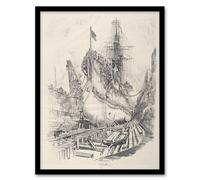 Artery8 Joseph Pennell Large Warship In the Dry Dock Framed Wall Art Print in Grey | Size: W12" x H16" Artery8 Grey W12" x H16"