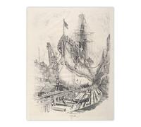 Artery8 Joseph Pennell Large Warship In the Dry Dock Wall Art Print in Grey | Size: W12" x H16" Artery8 Grey W12" x H16"