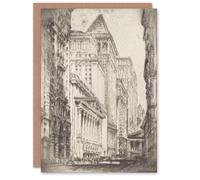 Artery8 Joseph Pennell New York Stock Exchange Cityscape Art Greeting Card in Grey Artery8 Grey