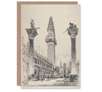 Artery8 Joseph Pennell Venice Rebuilding the Campanile Art Greeting Card in Grey Artery8 Grey