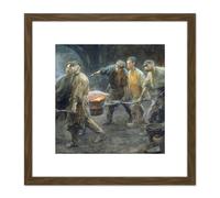 Artery8 Josselin De Jong Interior Iron Foundry Painting 8X8 Inch Square Wooden Framed Wall Art Print Picture with Mount in Brown Artery8 Brown