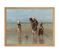 Artery8 Jozef Israels Children Of The Sea Bathing Painting Art Print Framed Poster Wall Decor 12x16 inch
