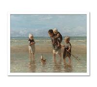 Artery8 Jozef Israels Children Of The Sea Bathing Painting Art Print Framed Poster Wall Decor 12x16 inch