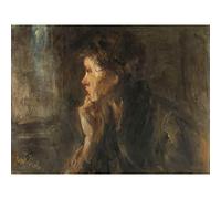 Artery8 Jozef Israels Meditation Portrait Painting Premium Wall Art Canvas Print 18X24 Inch