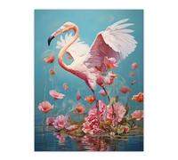 Artery8 Jubilant Flamingo Lake Dance over Pink Flowers Extra Large XL Wall Art Poster Print