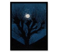 Artery8 Julie de Graag Framed Wall Art Full Moon Light & Tree Silhouette in Blue | Size: A3 Artery8 Blue A3