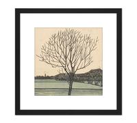 Artery8 Julie De Graag Kale Boom Lone Tree Field Woodcut 8X8 Inch Square Wooden Framed Wall Art Print Picture with Mount in Black Artery8 Black