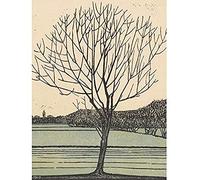 Artery8 Julie De Graag Kale Boom Lone Tree Field Woodcut Art Print Canvas Premium Wall Decor Poster Mural