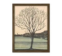 Artery8 Julie De Graag Kale Boom Lone Tree Field Woodcut Artwork Framed Wall Art Print 18X24 Inch