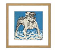 Artery8 Jung Bulldog Lithograph Drawing 8X8 Inch Square Wooden Framed Wall Art Print Picture with Mount in Light Oak Artery8 Light Oak