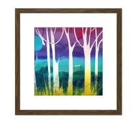 Artery8 Jungle Forest Multicoloured Bright Modern Abstract Tree Pastel Watercolour Painting Square Wooden Framed Wall Art Print Picture 8X8 Inch Artery8 Brown