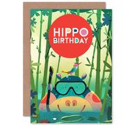 Artery8 Jungle Hippo Birthday Greetings Card in Green Artery8 Green