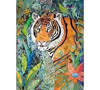 Artery8 Jungle Tiger Flowers Leaves Folk Art Large Wall Art Poster Print Thick Paper 18X24 Inch