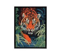 Artery8 Jungle Tiger Prowling Stalking Animal Framed Canvas Wall Art Print in Orange | Size: W24" x H32" Artery8 Orange W24" x H32"