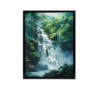 Artery8 Jungle Waterfall Amazon Rainforest Framed Canvas Wall Art Print in Green | Size: W12" x H16" Artery8 Green W12" x H16"