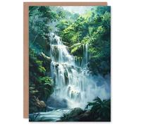 Artery8 Jungle Waterfall Amazon Rainforest Landscape Birthday Art Card in Green Artery8 Green