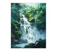 Jungle Waterfall Amazon Rainforest Landscape Wall Art Print Artery8 Green W18 inch x H24 inch