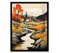 Artery8 Just Follow the River Countryside Autumn Landscape Artwork Framed Wall Art Print A4