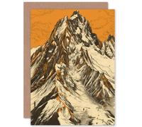 Artery8 K2 Mountain Peak Climbers White and Orange Linocut Travel Birthday Sealed Greeting Card Plus Envelope Blank inside