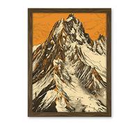 K2 Mountain Peak Summit Climbers White and Orange Artwork Framed Wall Art Print 18X24 Inch