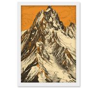 K2 Mountain Peak Summit Climbers White and Orange Artwork Framed Wall Art Print A4 Artery8 White One Size