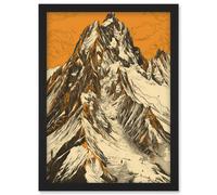Artery8 K2 Mountain Peak Summit Climbers White & Orange Artwork Framed Wall Art Print A4 in Black Artery8 Black