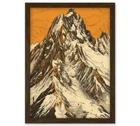 K2 Mountain Peak Summit Climbers White and Orange Artwork Framed Wall Art Print A4 Artery8 Brown One Size