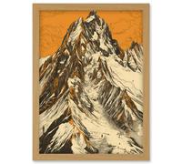 K2 Mountain Peak Summit Climbers White and Orange Artwork Framed Wall Art Print A4 Artery8 Light Oak One Size