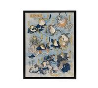 Artery8 Kabuki Famous Heroes Played by Frogs Kuniyoshi Framed Canvas Wall Art in Blue | Size: W24" x H32" Artery8 Blue W24" x H32"