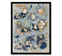 Artery8 Kabuki Famous Heroes Played by Frogs Kuniyoshi Framed Wall Art Print in Blue | Size: A4 Artery8 Blue A4
