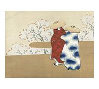 Artery8 Kamisaka Sekka Lente Women Walking Japanese Painting Premium Wall Art Canvas Print 18X24 Inch