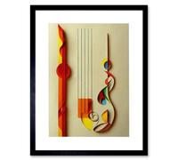 Wee Blue Coo Kandinsky Inspired Abstract Musical Symbol Clefs Music Yellow Turquoise Orange Artwork Framed Wall Art Print 12X16 Inch