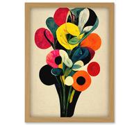 Artery8 Kandinsky Inspired Abstract Multicolour Flower Bouquet Artwork Framed Wall Art Print A4 in Light Oak Artery8 Light Oak
