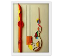 Artery8 Kandinsky Inspired Abstract Musical Symbol Clefs Music Yellow Turquoise Orange Artwork Framed Wall Art Print A4 in White Artery8 White
