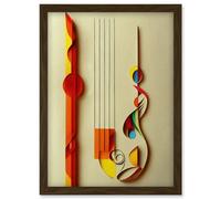 Artery8 Kandinsky Inspired Abstract Musical Symbol Clefs Music Yellow Turquoise Orange Artwork Framed Wall Art Print A4 in Brown Artery8 Brown
