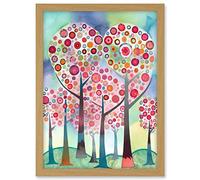 Artery8 Kandinsky Inspired Trees Blooming In Spring Folk Art Watercolour Painting Artwork Framed A3 Wall Art Print