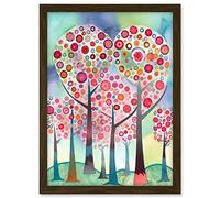 Artery8 Kandinsky Inspired Trees Blooming In Spring Folk Art Watercolour Painting Artwork Framed A3 Wall Art Print