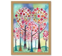 Artery8 Kandinsky Inspired Trees Blooming In Spring Folk Art Watercolour Painting Artwork Framed Wall Art Print A4 in Light Oak Artery8 Light Oak