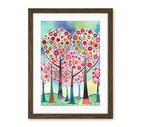 Artery8 Kandinsky Inspired Trees Blooming In Spring Folk Art Watercolour Painting Artwork Framed Wall Art Print 18X24 Inch