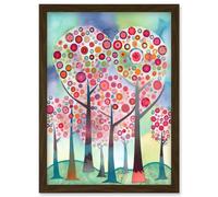 Artery8 Kandinsky Inspired Trees Blooming In Spring Folk Art Watercolour Painting Artwork Framed Wall Art Print A4 in Brown Artery8 Brown