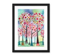 Artery8 Kandinsky Inspired Trees Blooming In Spring Folk Art Watercolour Painting Artwork Framed Wall Art Print 18X24 Inch