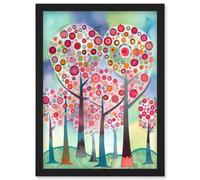 Artery8 Kandinsky Inspired Trees Blooming In Spring Folk Art Watercolour Painting Wall Art Print - A4 Size