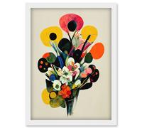 Artery8 Kandinsky Inspired Watercolour Flower Bouquet In Vase Artwork Framed Wall Art Print A4 in White Artery8 White