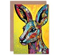 Artery8 Kangaroo Collage Folk Pattern for Him or Her Birthday Greeting Card Artery8 Multicolor