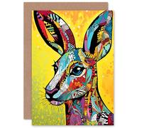 Artery8 Kangaroo Collage Folk Pattern for Him or Her Man Woman Birthday Thank You Congratulations Blank Art Greeting Card