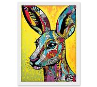 Artery8 Kangaroo Head Traditional Folk Pattern Portrait Vibrant Colourful Patterns Modern Pop Art Artwork Framed A3 Wall Art Print