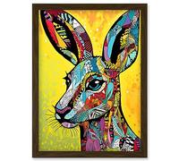 Artery8 Kangaroo Head Traditional Folk Pattern Portrait Vibrant Colourful Patterns Modern Pop Art Artwork Framed Wall Art Print A4